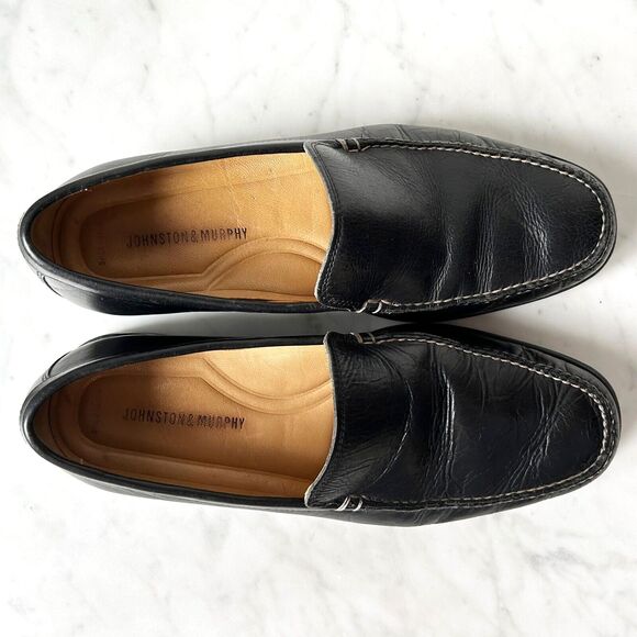 Johnston & Murphy Ainsworth Venetian Black Leather Loafers Sheepskin - Mens 9.5M - Picture 6 of 7